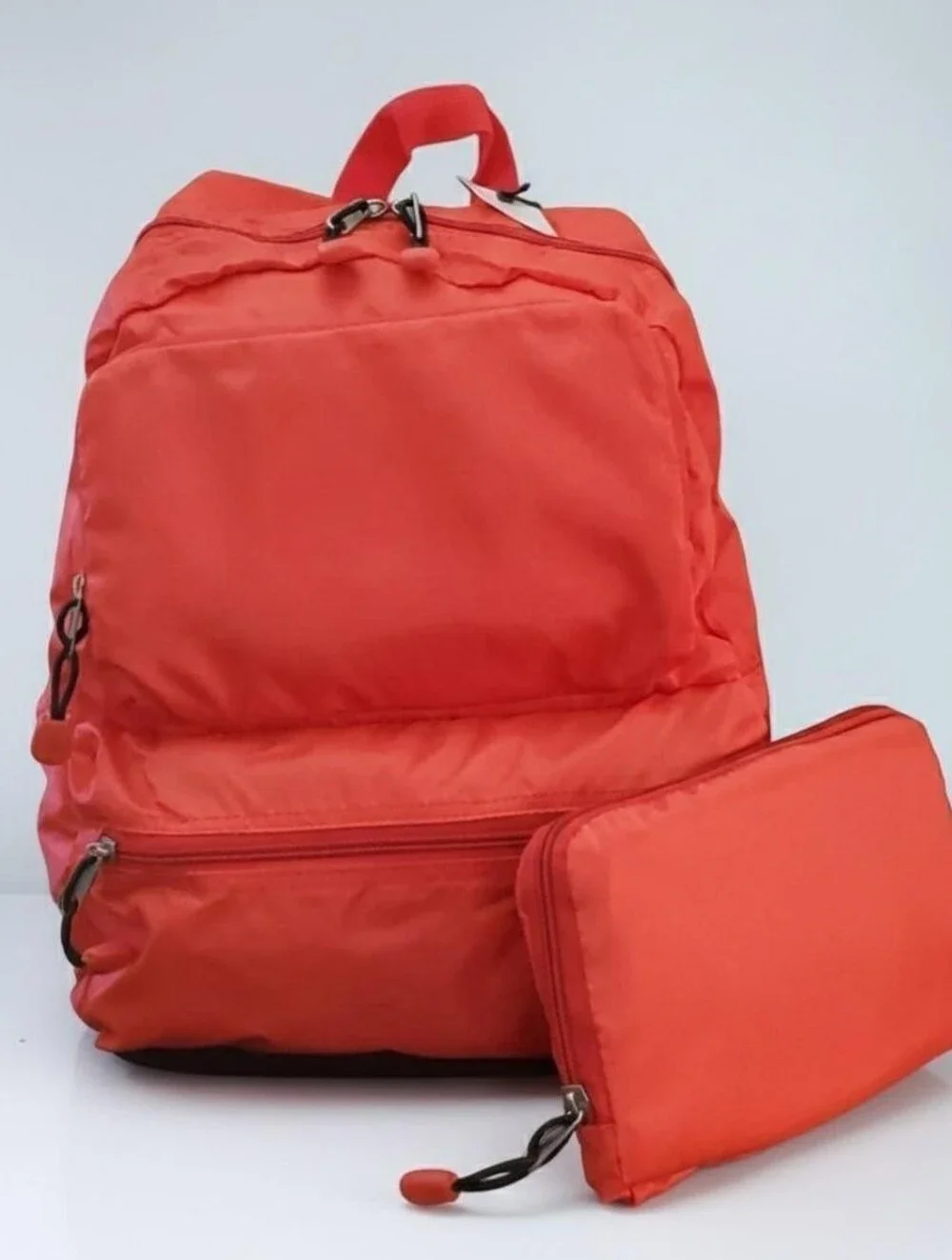 Convertible Backpack Red Folds Pouch Zipper Pocket Rip Stop Travel Lightweight